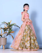 Floral Print Lehenga, Choli and Dupatta Set for Girls