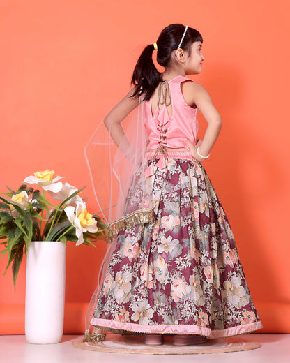 Floral Print Lehenga, Choli and Dupatta Set for Girls