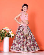 Floral Print Lehenga, Choli and Dupatta Set for Girls