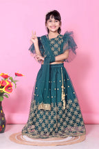 Girls Net Lehenga Choli Embroidered Party Wear Ethnic Dress Kids Wedding
