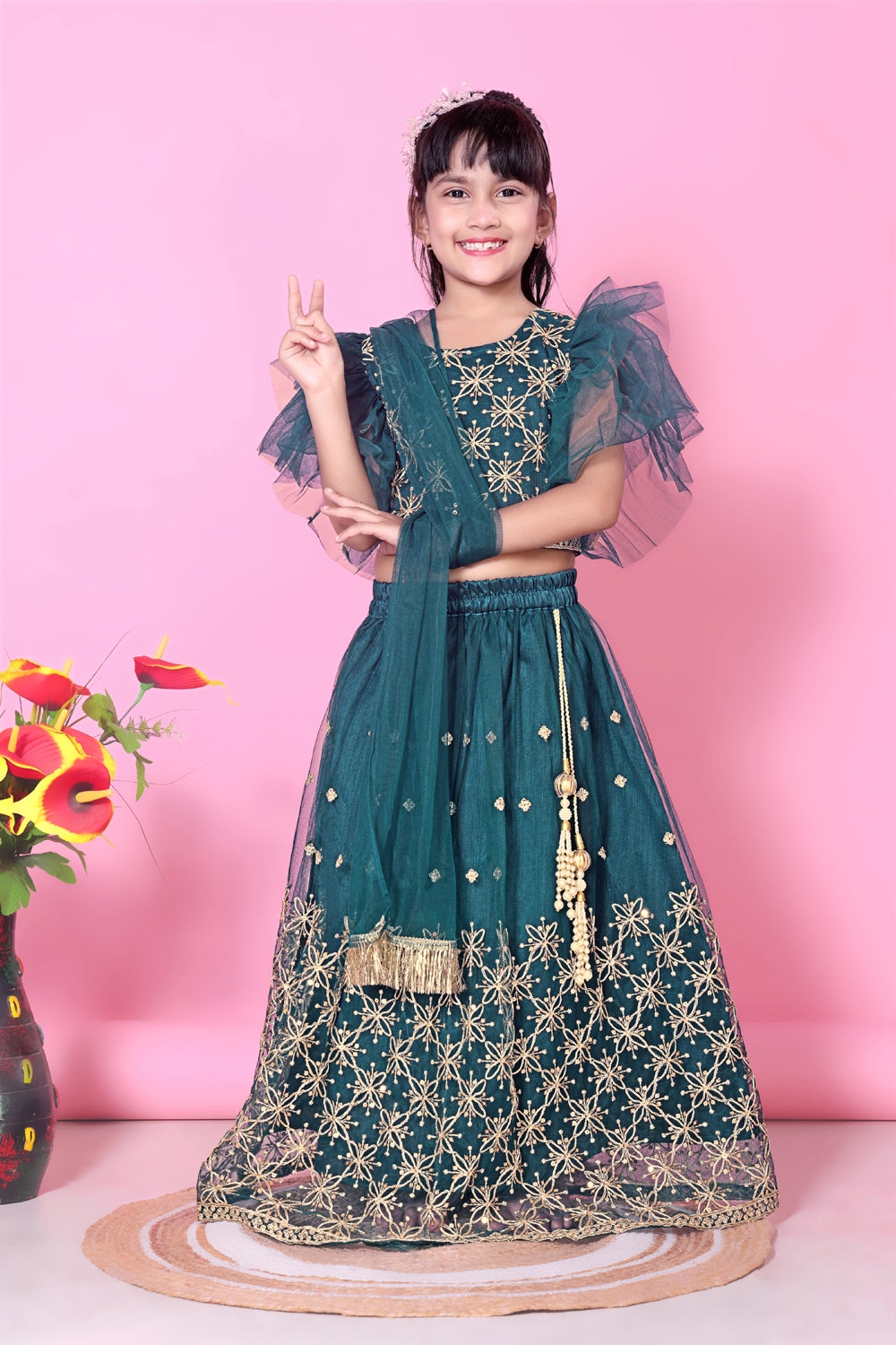 Girls Net Lehenga Choli Embroidered Party Wear Ethnic Dress Kids Wedding