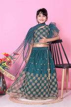 Girls Net Lehenga Choli Embroidered Party Wear Ethnic Dress Kids Wedding