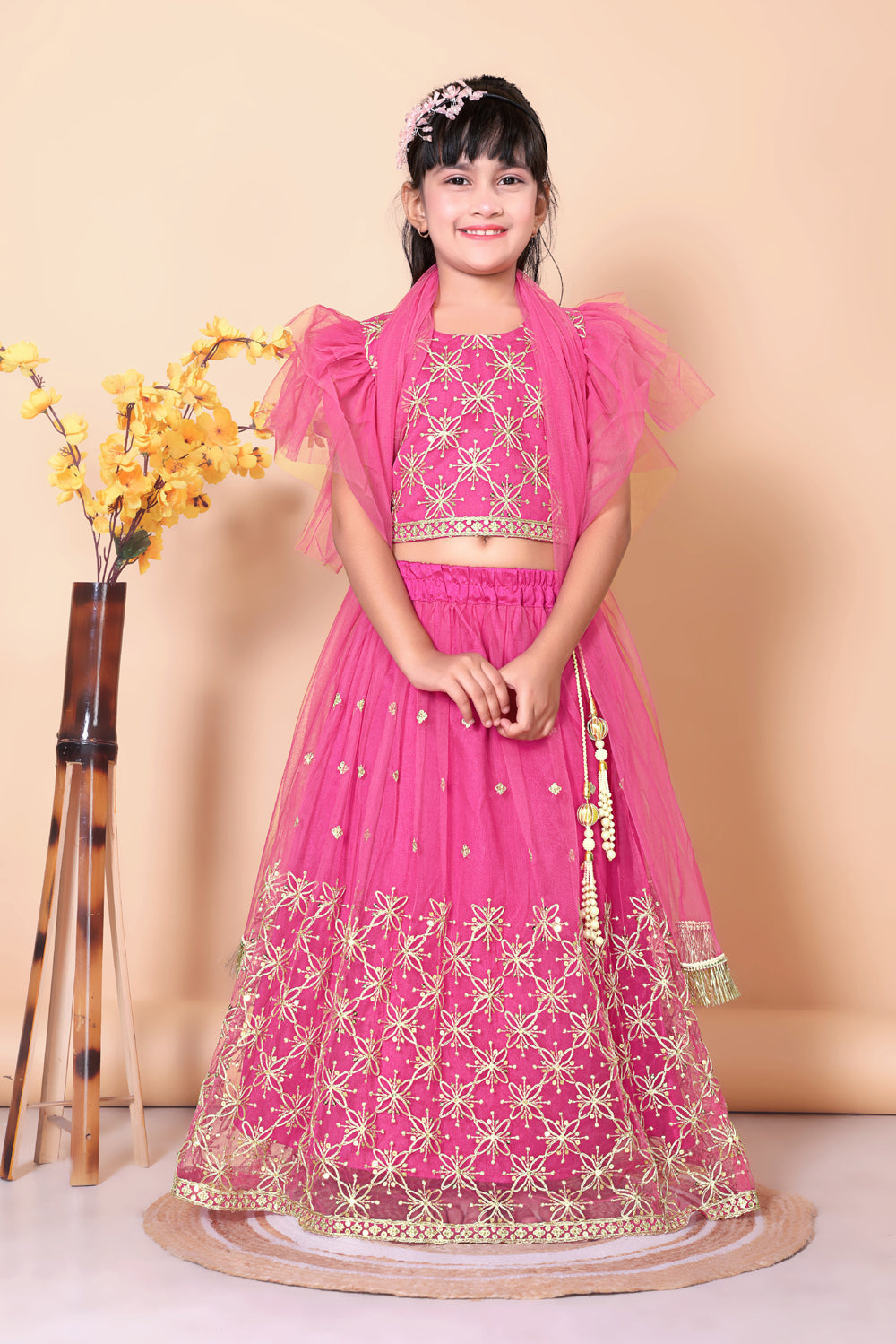 Girls Net Lehenga Choli Embroidered Party Wear Ethnic Dress Kids Wedding