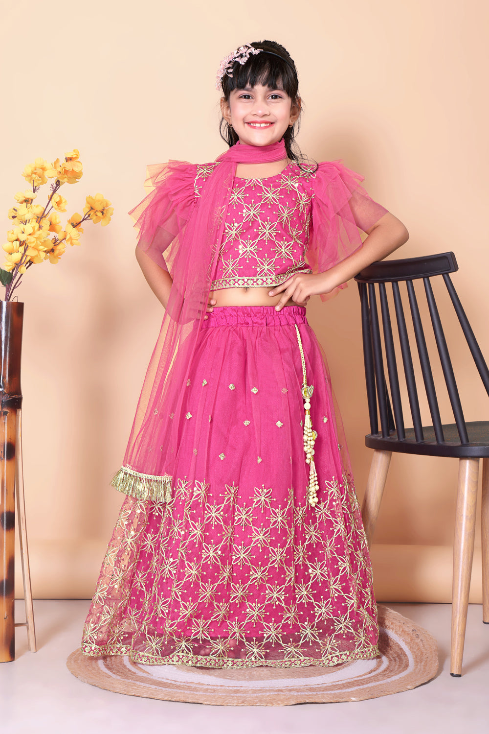 Girls Net Lehenga Choli Embroidered Party Wear Ethnic Dress Kids Wedding
