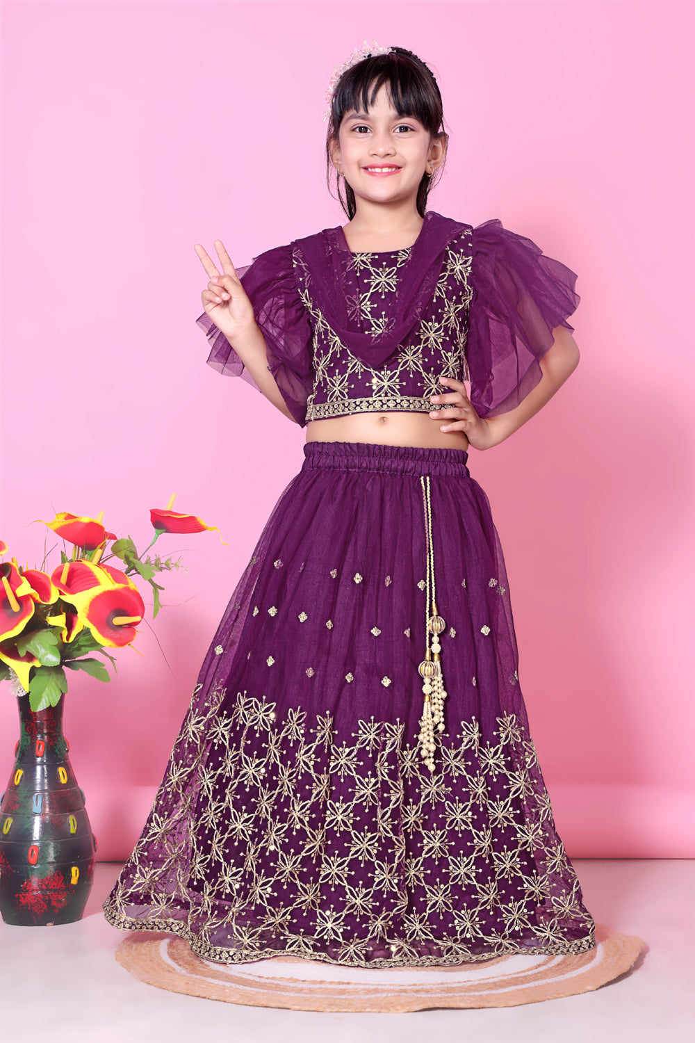 Girls Net Lehenga Choli Embroidered Party Wear Ethnic Dress Kids Wedding