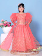 Girls Net Lehenga Choli Embroidered Party Wear Ethnic Dress Kids Wedding