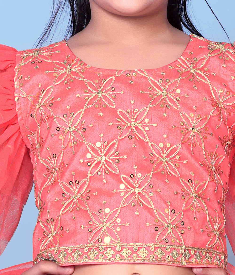Girls Net Lehenga Choli Embroidered Party Wear Ethnic Dress Kids Wedding