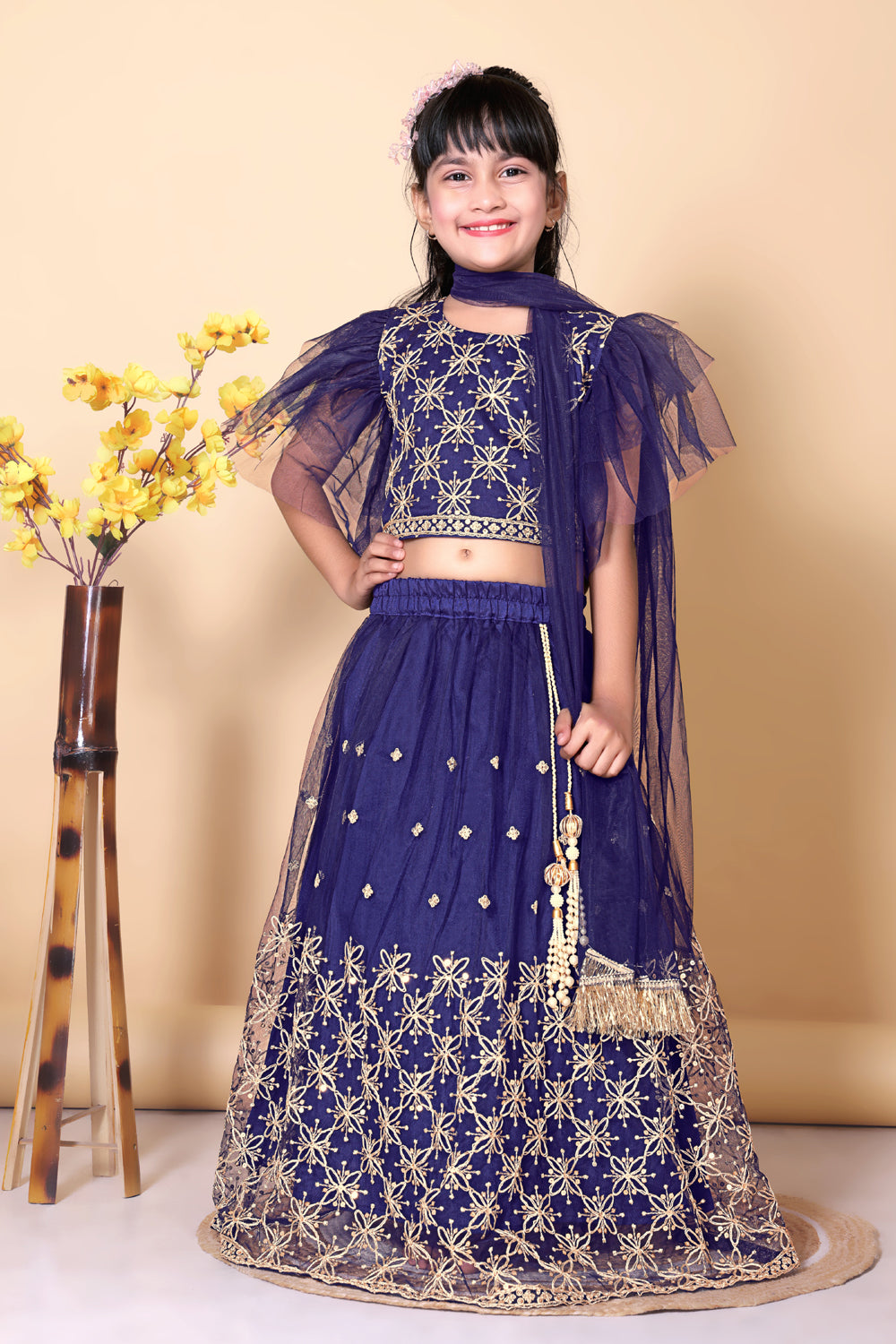 Girls Net Lehenga Choli Embroidered Party Wear Ethnic Dress Kids Wedding