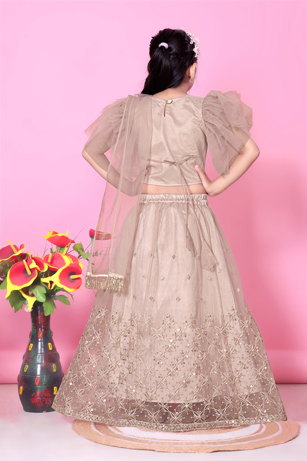 Girls Net Lehenga Choli Embroidered Party Wear Ethnic Dress Kids Wedding