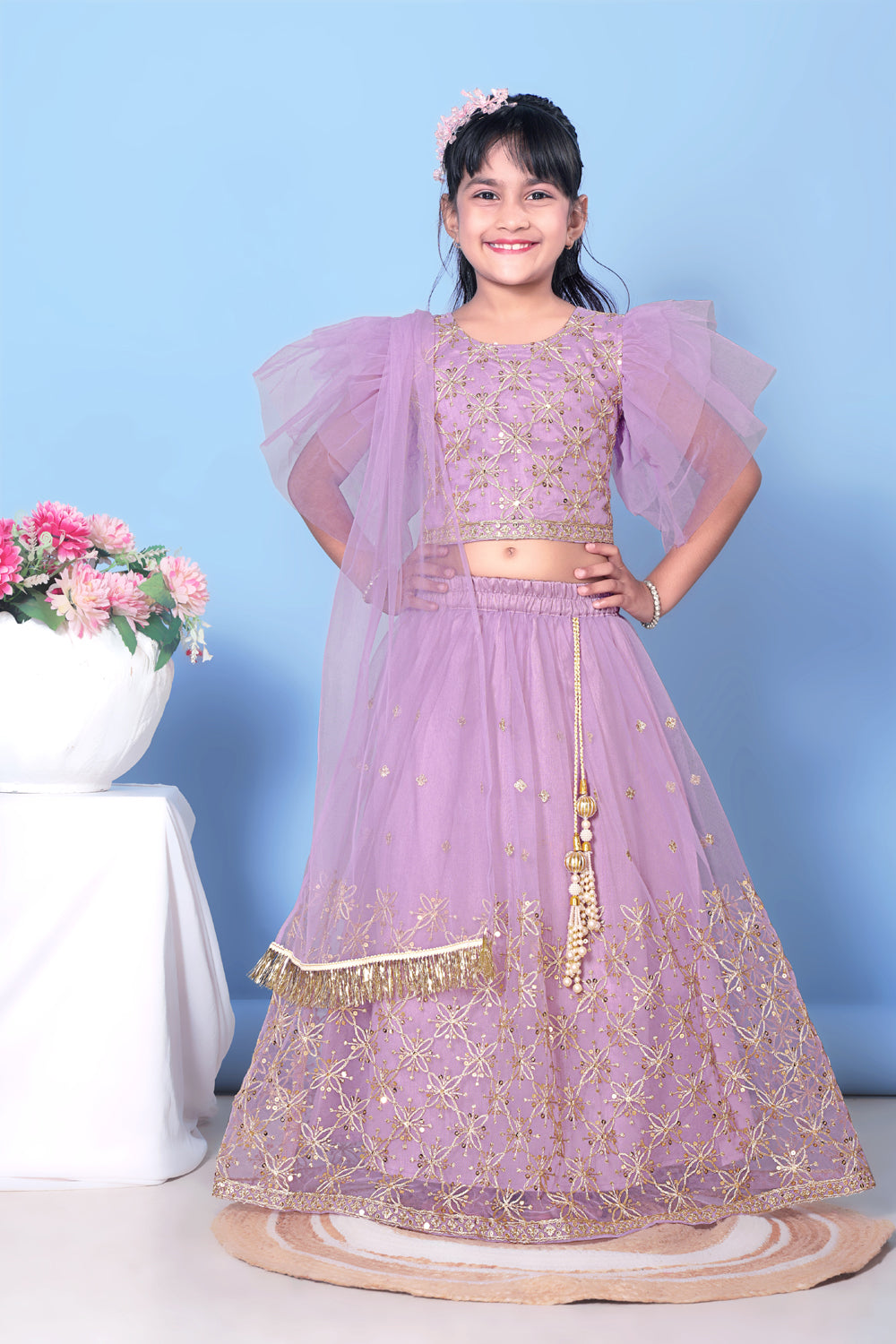 Girls Net Lehenga Choli Embroidered Party Wear Ethnic Dress Kids Wedding