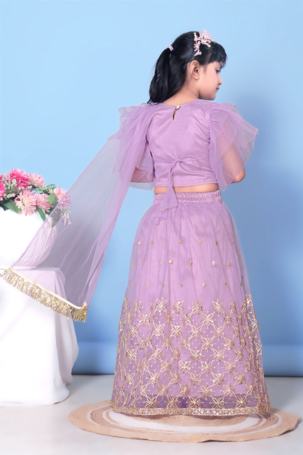Girls Net Lehenga Choli Embroidered Party Wear Ethnic Dress Kids Wedding