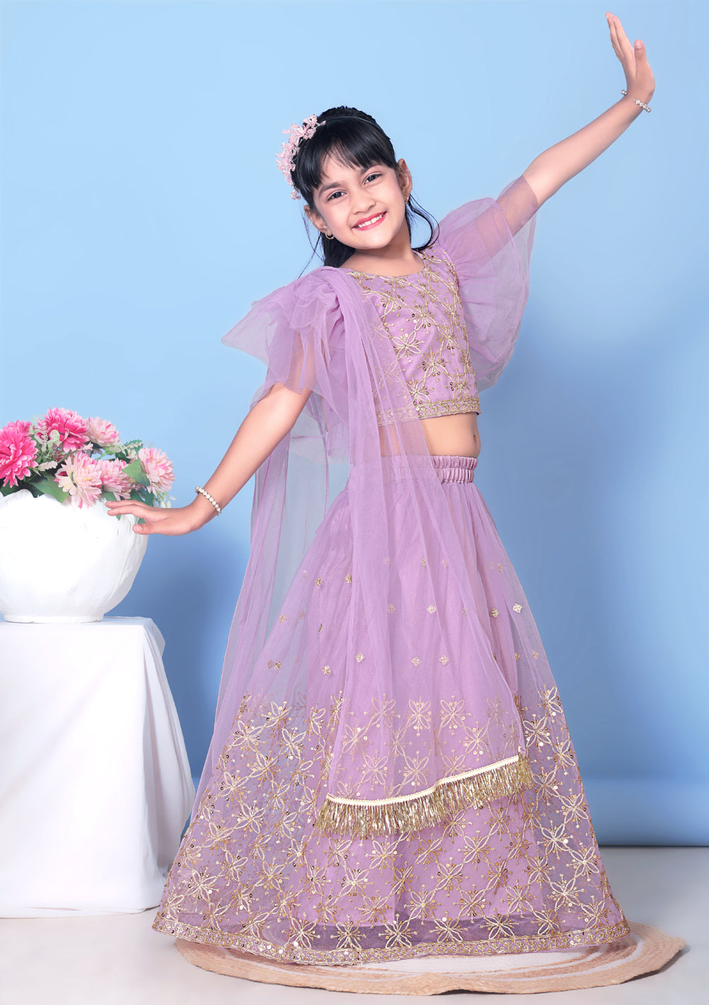 Girls Net Lehenga Choli Embroidered Party Wear Ethnic Dress Kids Wedding