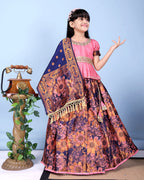 Girls Designer Floral Lehenga Choli Set with Dupatta – Silk Festive Party Wear Ethnic Outfit for Kids