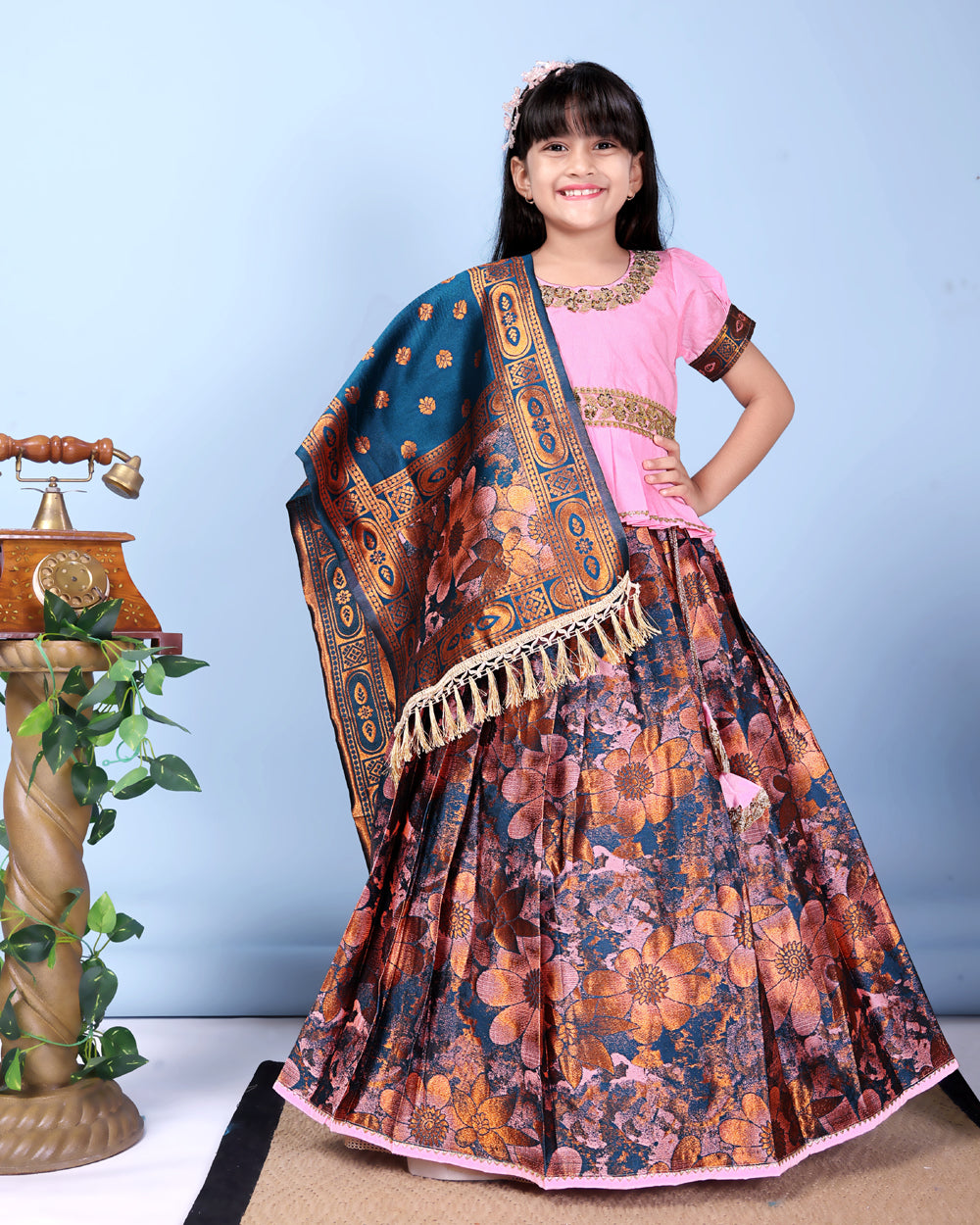 Girls Designer Floral Lehenga Choli Set with Dupatta – Silk Festive Party Wear Ethnic Outfit for Kids