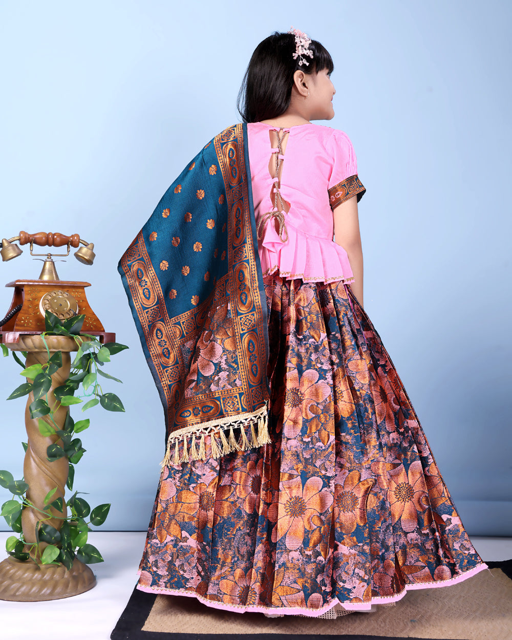 Girls Designer Floral Lehenga Choli Set with Dupatta – Silk Festive Party Wear Ethnic Outfit for Kids