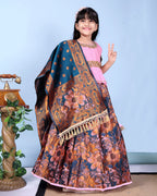 Girls Designer Floral Lehenga Choli Set with Dupatta – Silk Festive Party Wear Ethnic Outfit for Kids