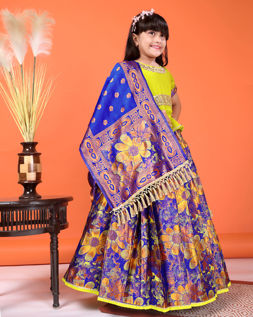 Girls Designer Floral Lehenga Choli Set with Dupatta – Silk Festive Party Wear Ethnic Outfit for Kids