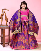 Girls Designer Floral Lehenga Choli Set with Dupatta – Silk Festive Party Wear Ethnic Outfit for Kids