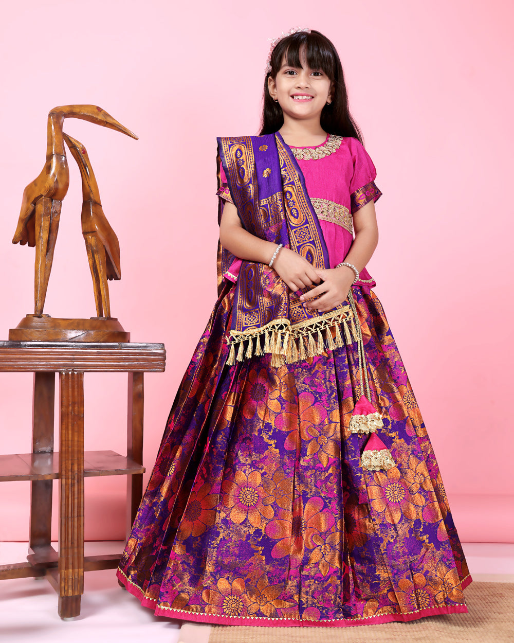 Girls Designer Floral Lehenga Choli Set with Dupatta – Silk Festive Party Wear Ethnic Outfit for Kids