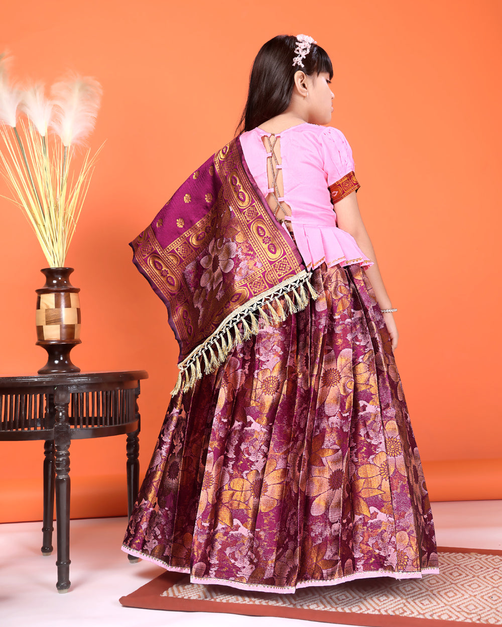 Girls Designer Floral Lehenga Choli Set with Dupatta – Silk Festive Party Wear Ethnic Outfit for Kids