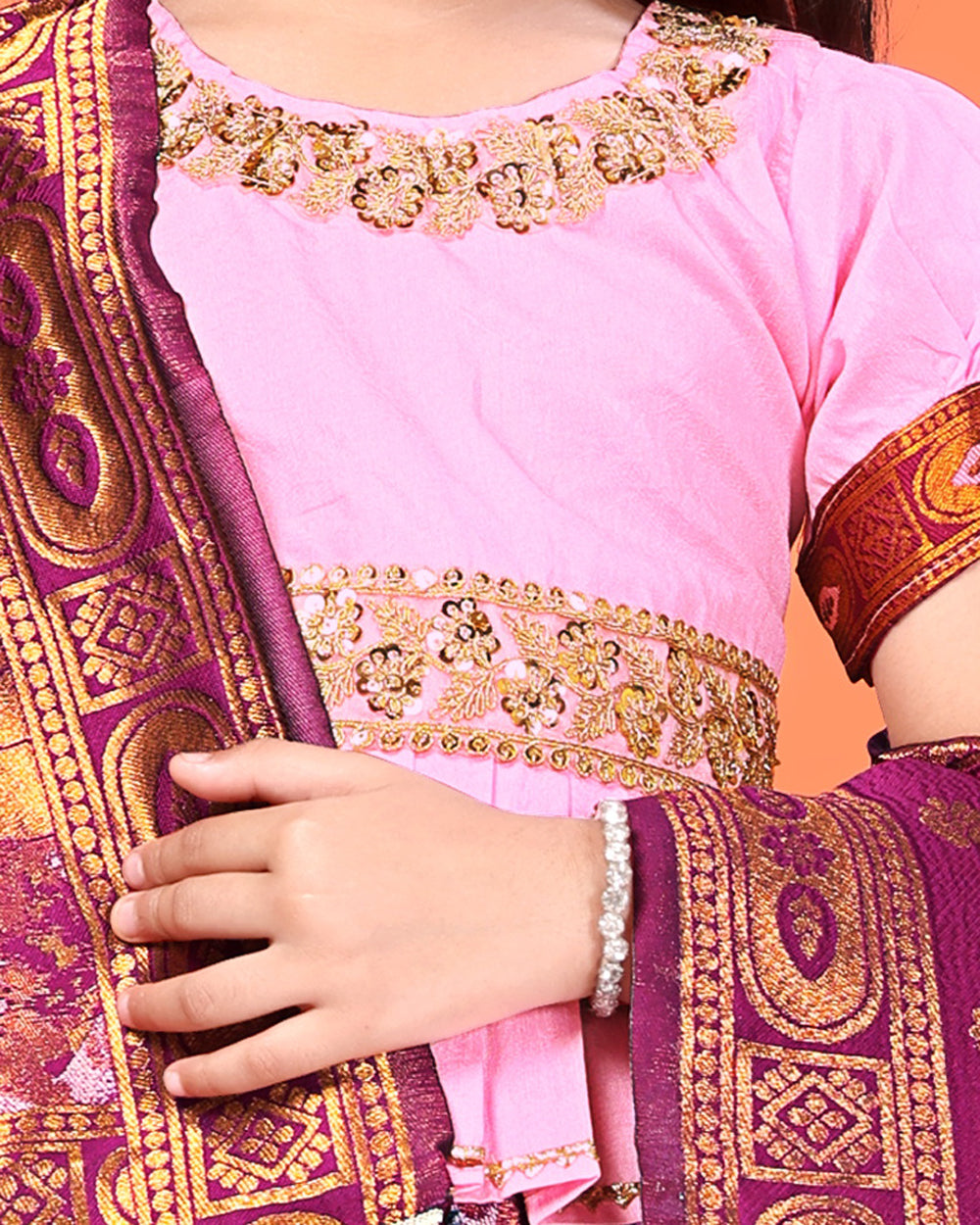 Girls Designer Floral Lehenga Choli Set with Dupatta – Silk Festive Party Wear Ethnic Outfit for Kids