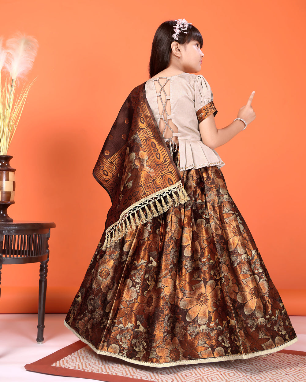Girls Designer Floral Lehenga Choli Set with Dupatta – Silk Festive Party Wear Ethnic Outfit for Kids
