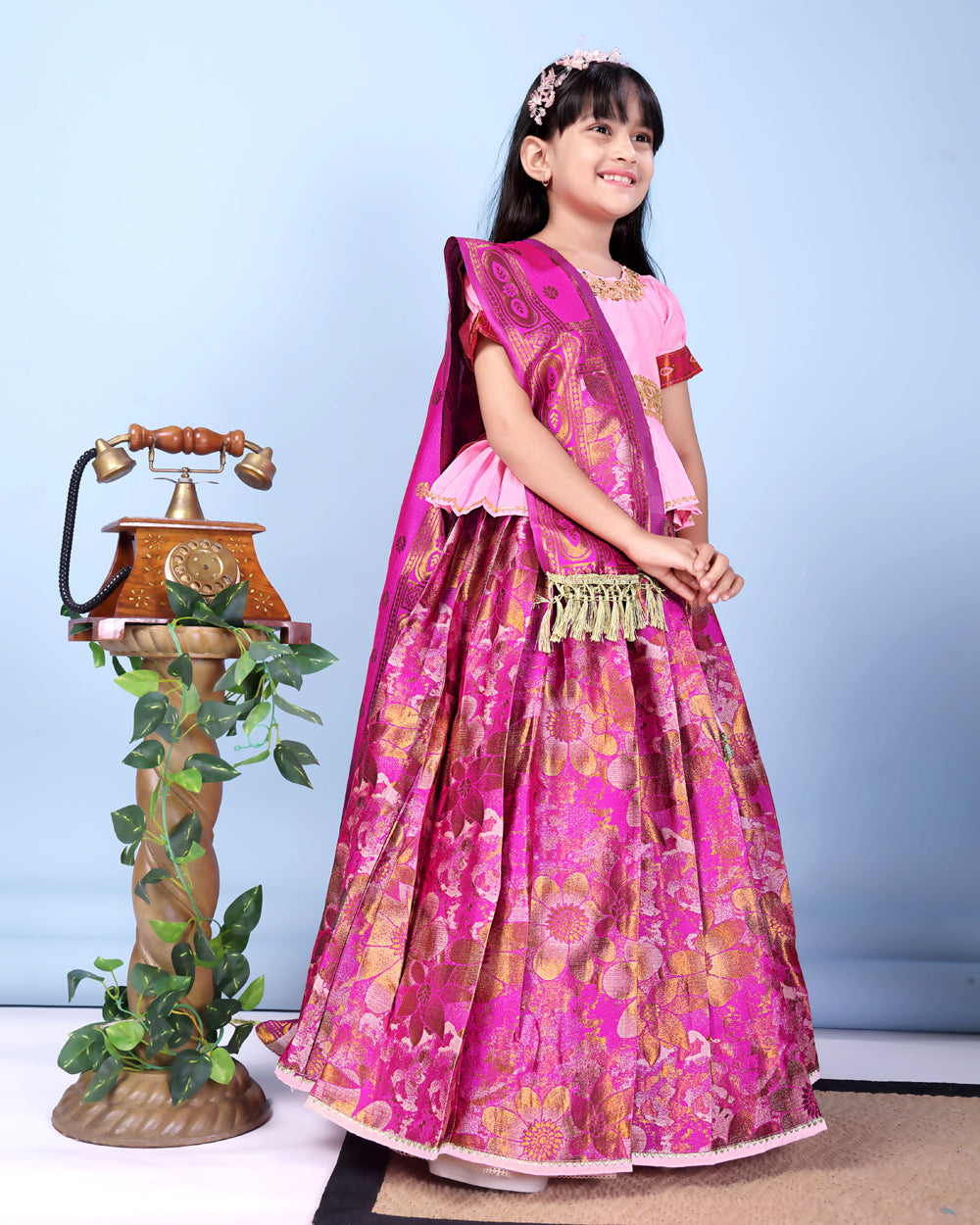 Girls Designer Floral Lehenga Choli Set with Dupatta – Silk Festive Party Wear Ethnic Outfit for Kids