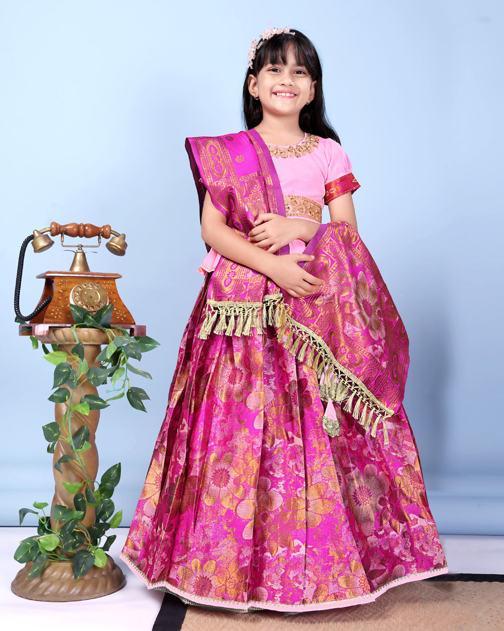 Girls Designer Floral Lehenga Choli Set with Dupatta – Silk Festive Party Wear Ethnic Outfit for Kids