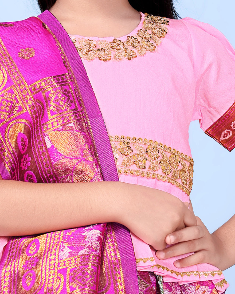 Girls Designer Floral Lehenga Choli Set with Dupatta – Silk Festive Party Wear Ethnic Outfit for Kids