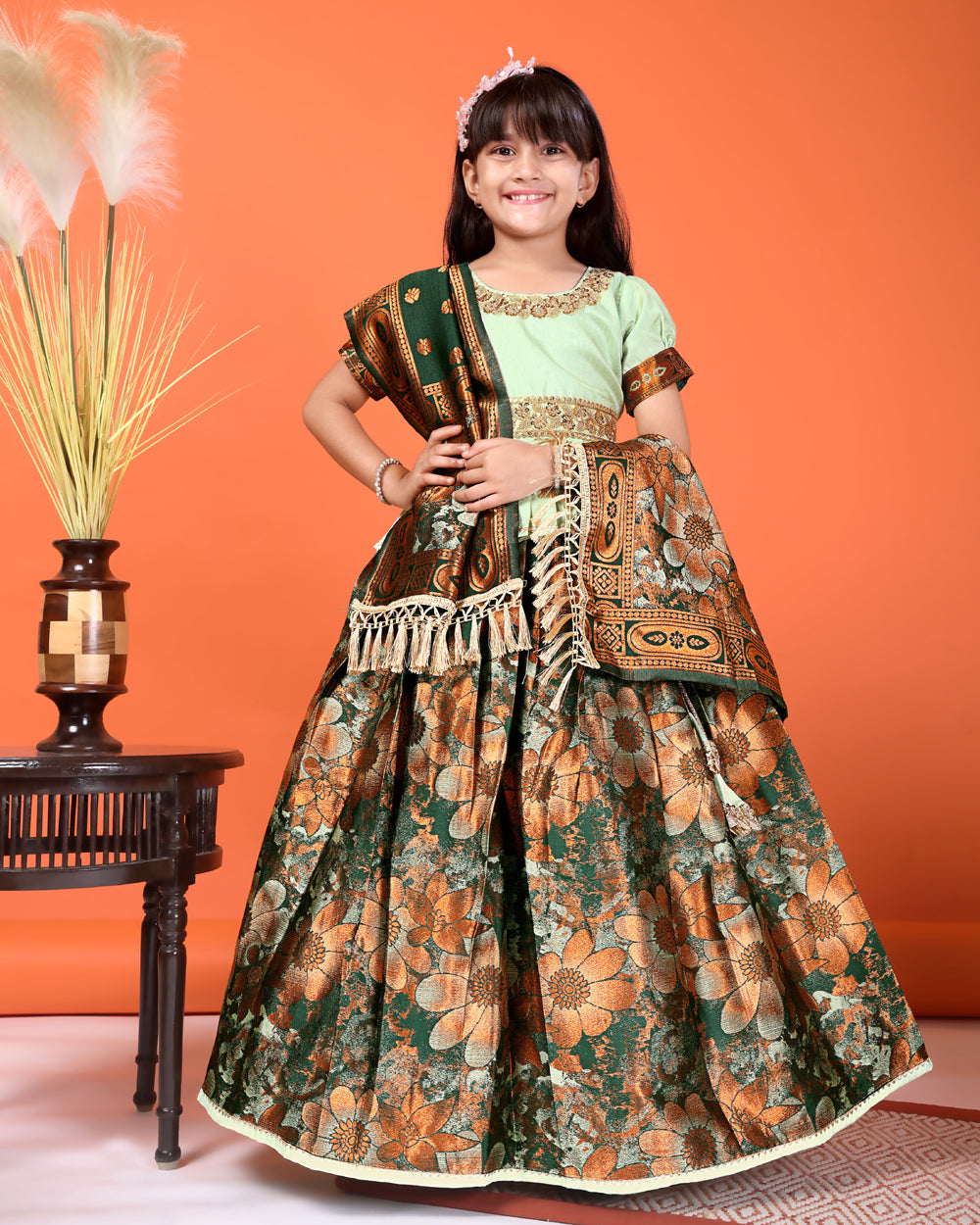 Girls Designer Floral Lehenga Choli Set with Dupatta – Silk Festive Party Wear Ethnic Outfit for Kids