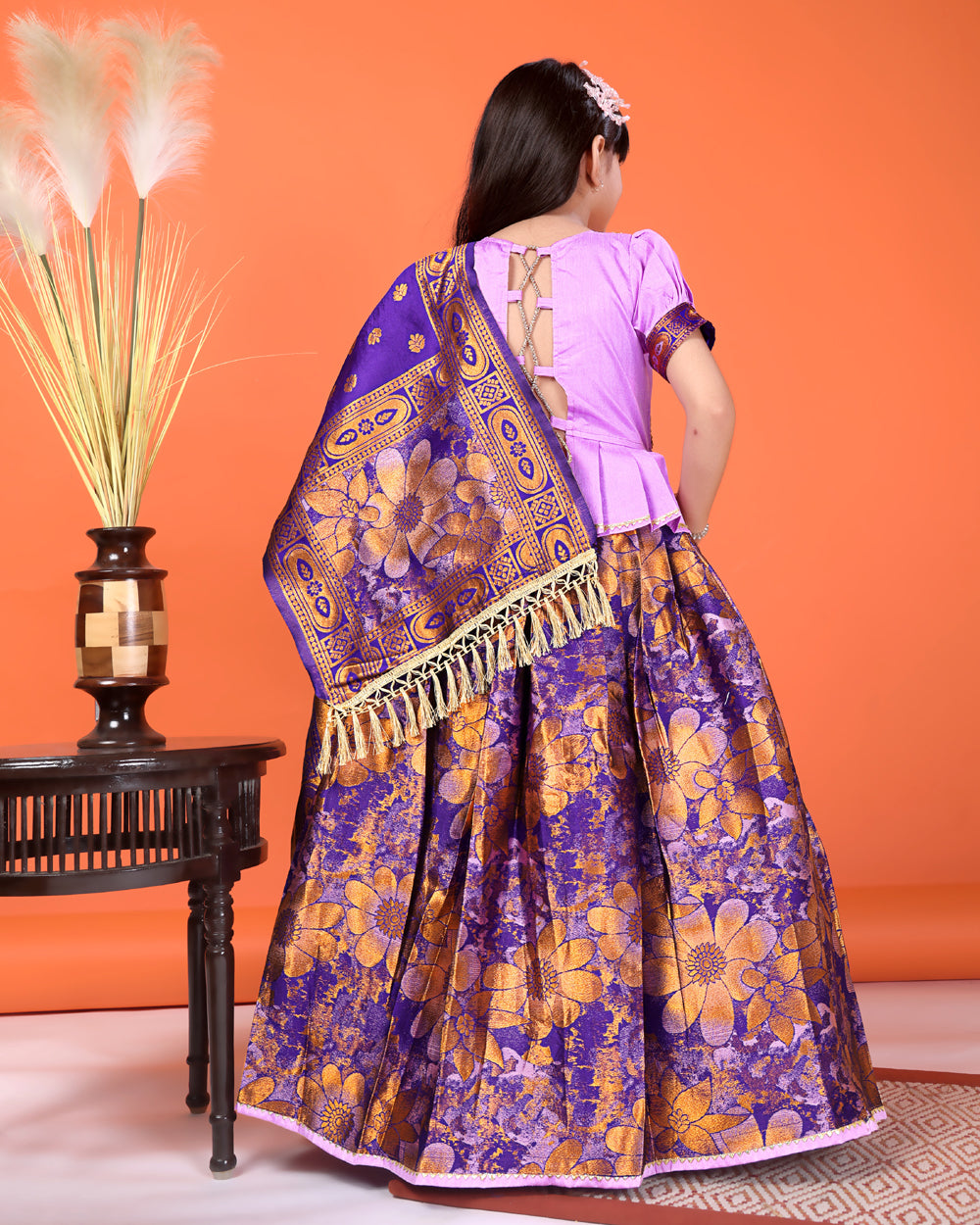 Girls Designer Floral Lehenga Choli Set with Dupatta – Silk Festive Party Wear Ethnic Outfit for Kids