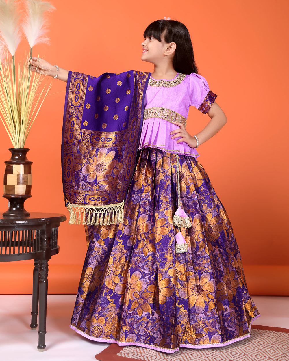 Girls Designer Floral Lehenga Choli Set with Dupatta – Silk Festive Party Wear Ethnic Outfit for Kids