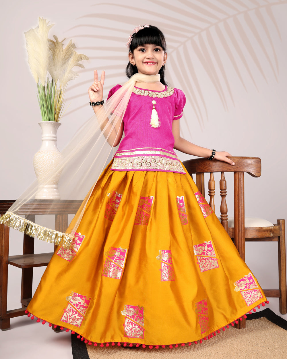 Girls Silk Lehenga Choli Set with Dupatta – Designer Festive Ethnic Wear for Kids Wedding, Party & Navratri Outfit