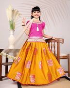 Girls Silk Lehenga Choli Set with Dupatta – Designer Festive Ethnic Wear for Kids Wedding, Party & Navratri Outfit