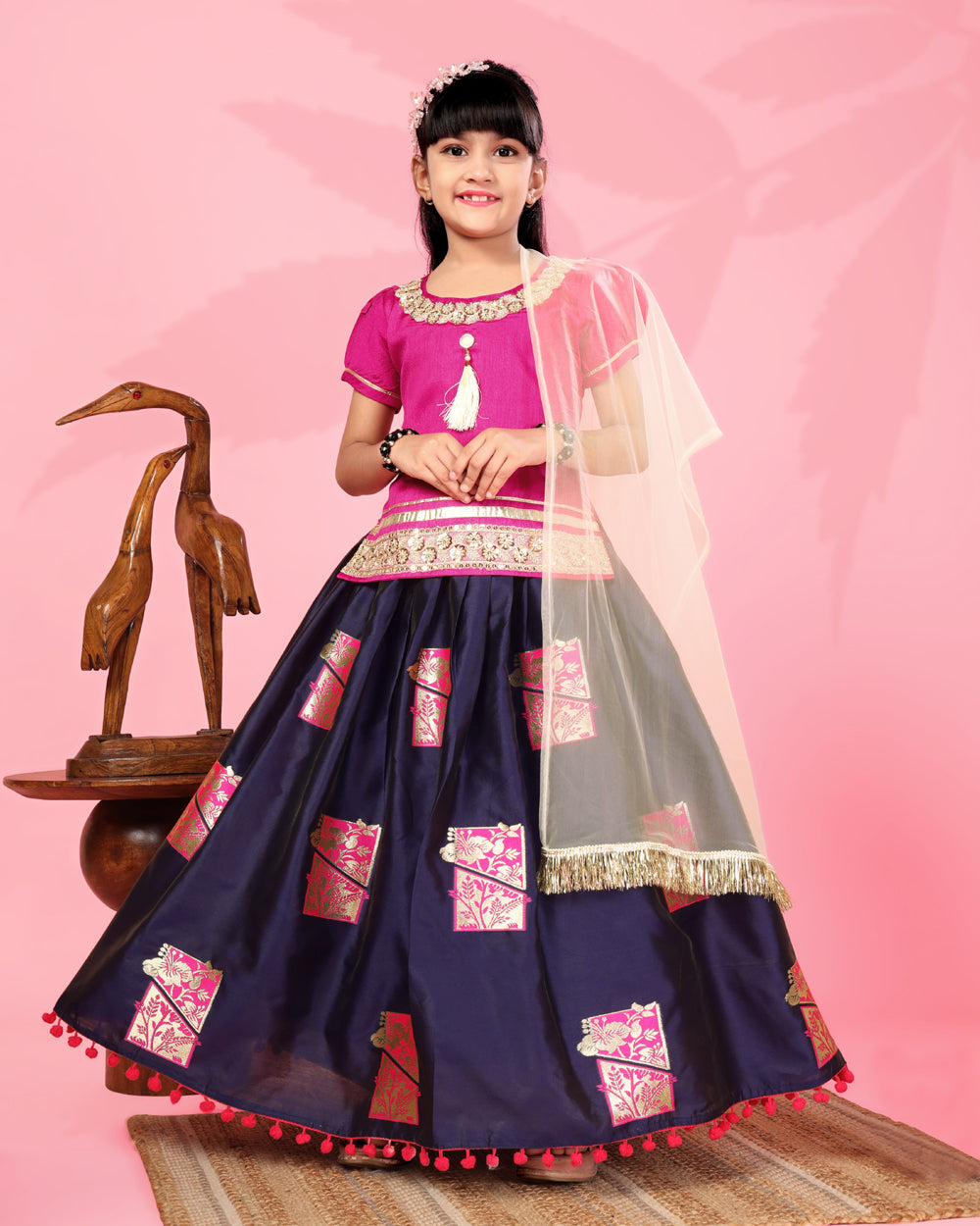 Girls Silk Lehenga Choli Set with Dupatta – Designer Festive Ethnic Wear for Kids Wedding, Party & Navratri Outfit