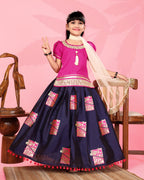 Girls Silk Lehenga Choli Set with Dupatta – Designer Festive Ethnic Wear for Kids Wedding, Party & Navratri Outfit