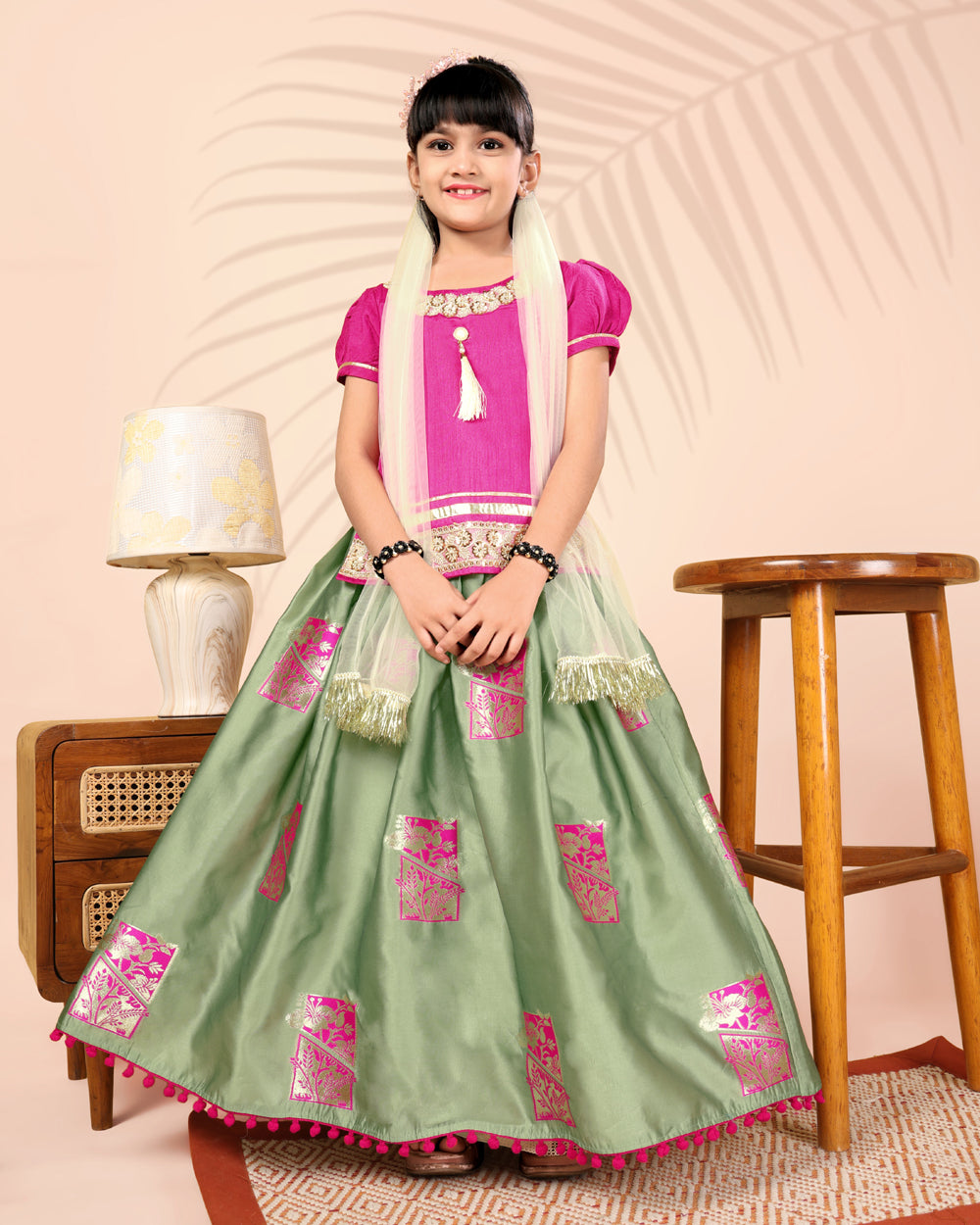 Girls Silk Lehenga Choli Set with Dupatta – Designer Festive Ethnic Wear for Kids Wedding, Party & Navratri Outfit