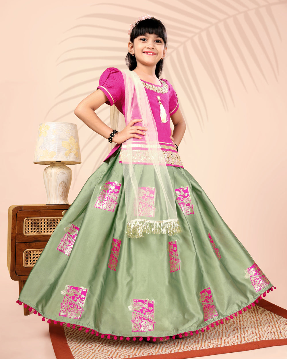 Girls Silk Lehenga Choli Set with Dupatta – Designer Festive Ethnic Wear for Kids Wedding, Party & Navratri Outfit