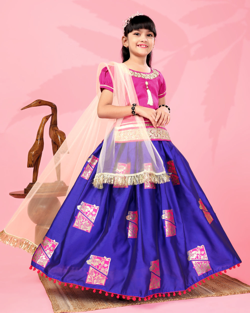Girls Silk Lehenga Choli Set with Dupatta – Designer Festive Ethnic Wear for Kids Wedding, Party & Navratri Outfit
