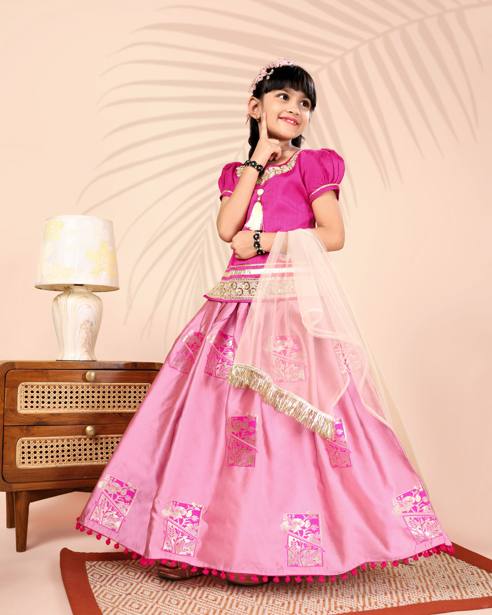 Girls Silk Lehenga Choli Set with Dupatta – Designer Festive Ethnic Wear for Kids Wedding, Party & Navratri Outfit