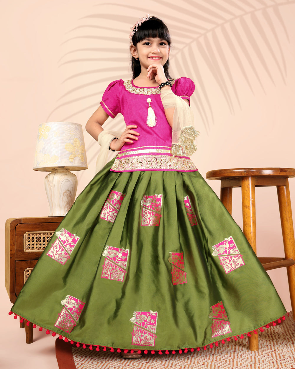 Girls Silk Lehenga Choli Set with Dupatta – Designer Festive Ethnic Wear for Kids Wedding, Party & Navratri Outfit