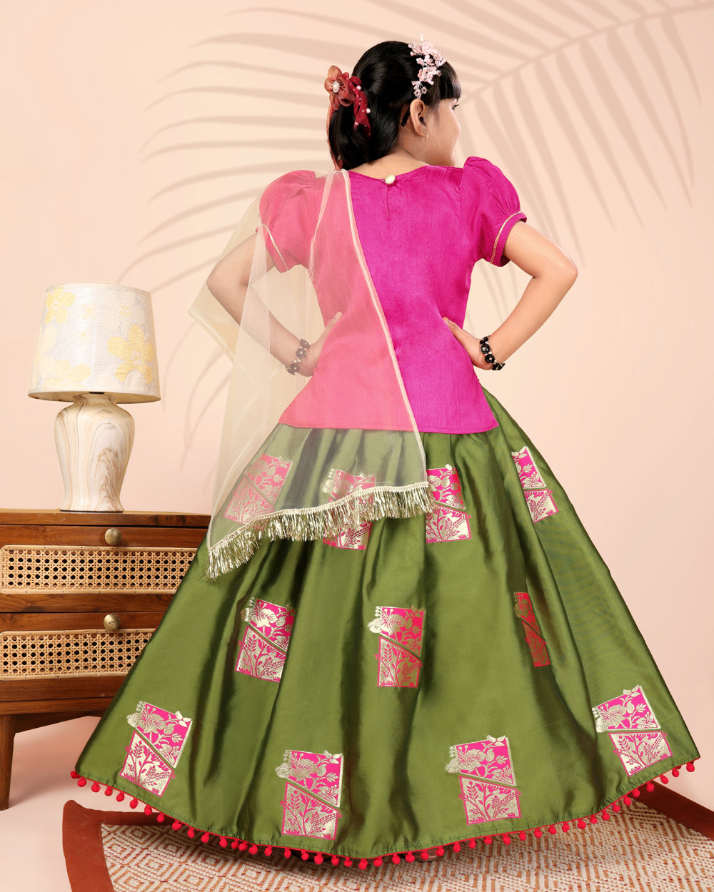 Girls Silk Lehenga Choli Set with Dupatta – Designer Festive Ethnic Wear for Kids Wedding, Party & Navratri Outfit