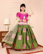 Girls Silk Lehenga Choli Set with Dupatta – Designer Festive Ethnic Wear for Kids Wedding, Party & Navratri Outfit