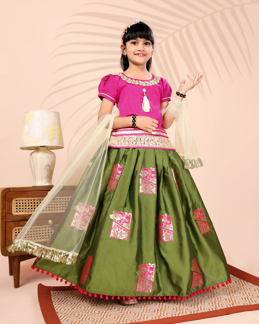 Girls Silk Lehenga Choli Set with Dupatta – Designer Festive Ethnic Wear for Kids Wedding, Party & Navratri Outfit