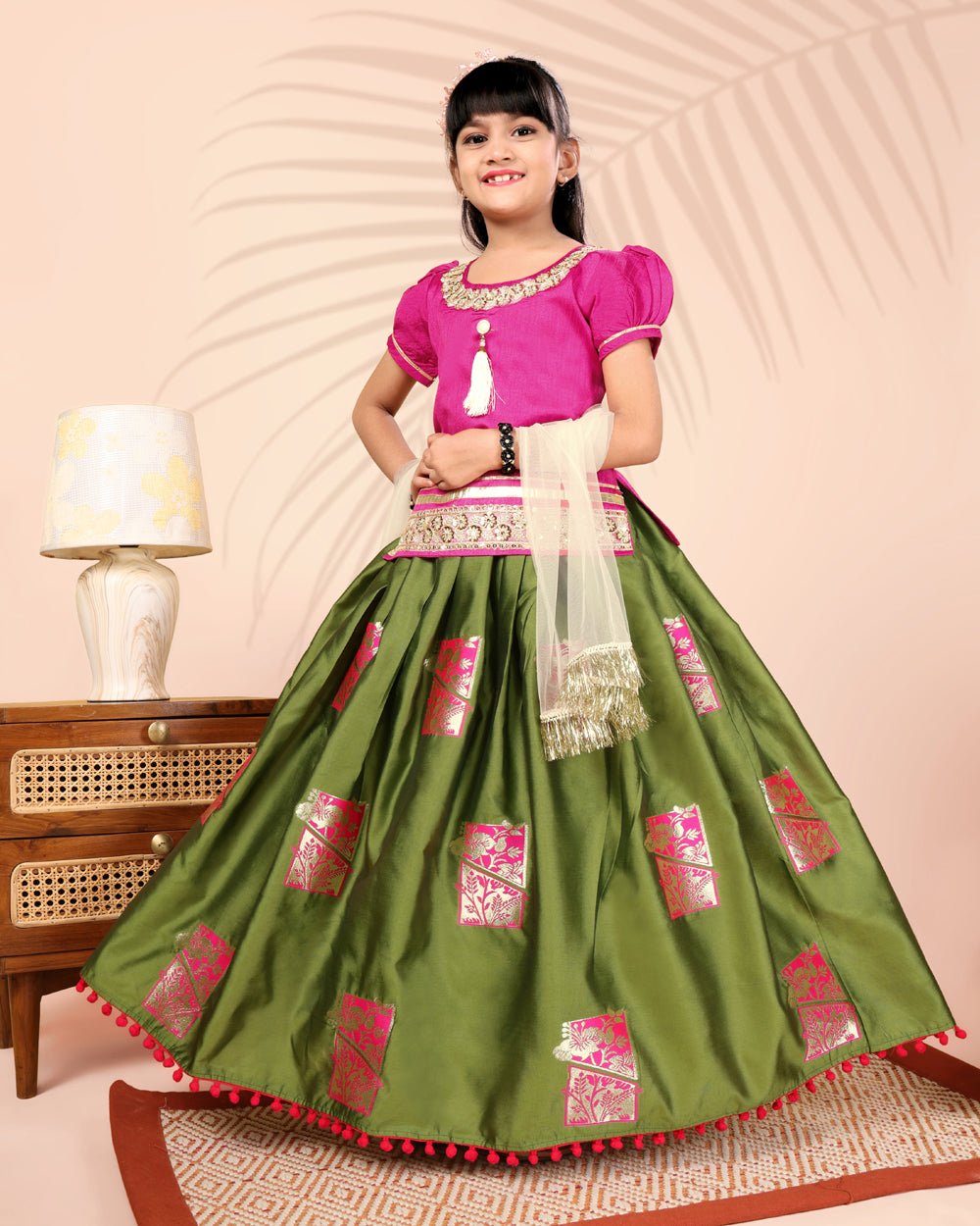 Girls Silk Lehenga Choli Set with Dupatta – Designer Festive Ethnic Wear for Kids Wedding, Party & Navratri Outfit