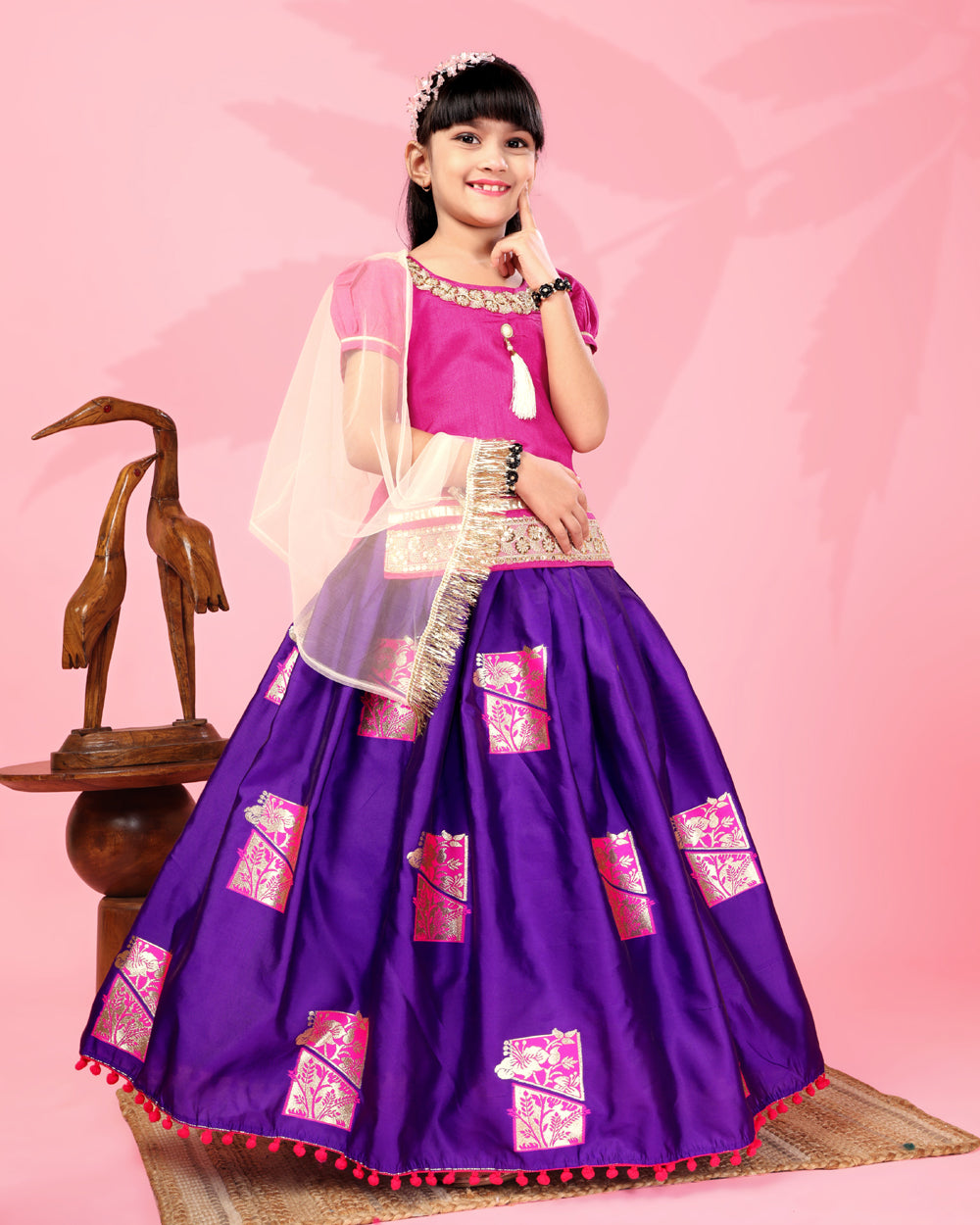 Girls Silk Lehenga Choli Set with Dupatta – Designer Festive Ethnic Wear for Kids Wedding, Party & Navratri Outfit