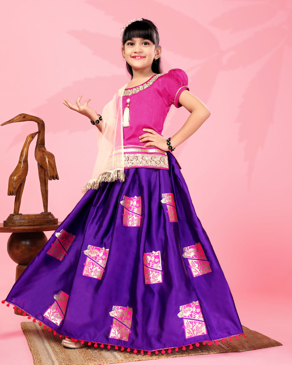 Girls Silk Lehenga Choli Set with Dupatta – Designer Festive Ethnic Wear for Kids Wedding, Party & Navratri Outfit