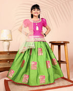 Girls Silk Lehenga Choli Set with Dupatta – Designer Festive Ethnic Wear for Kids Wedding, Party & Navratri Outfit