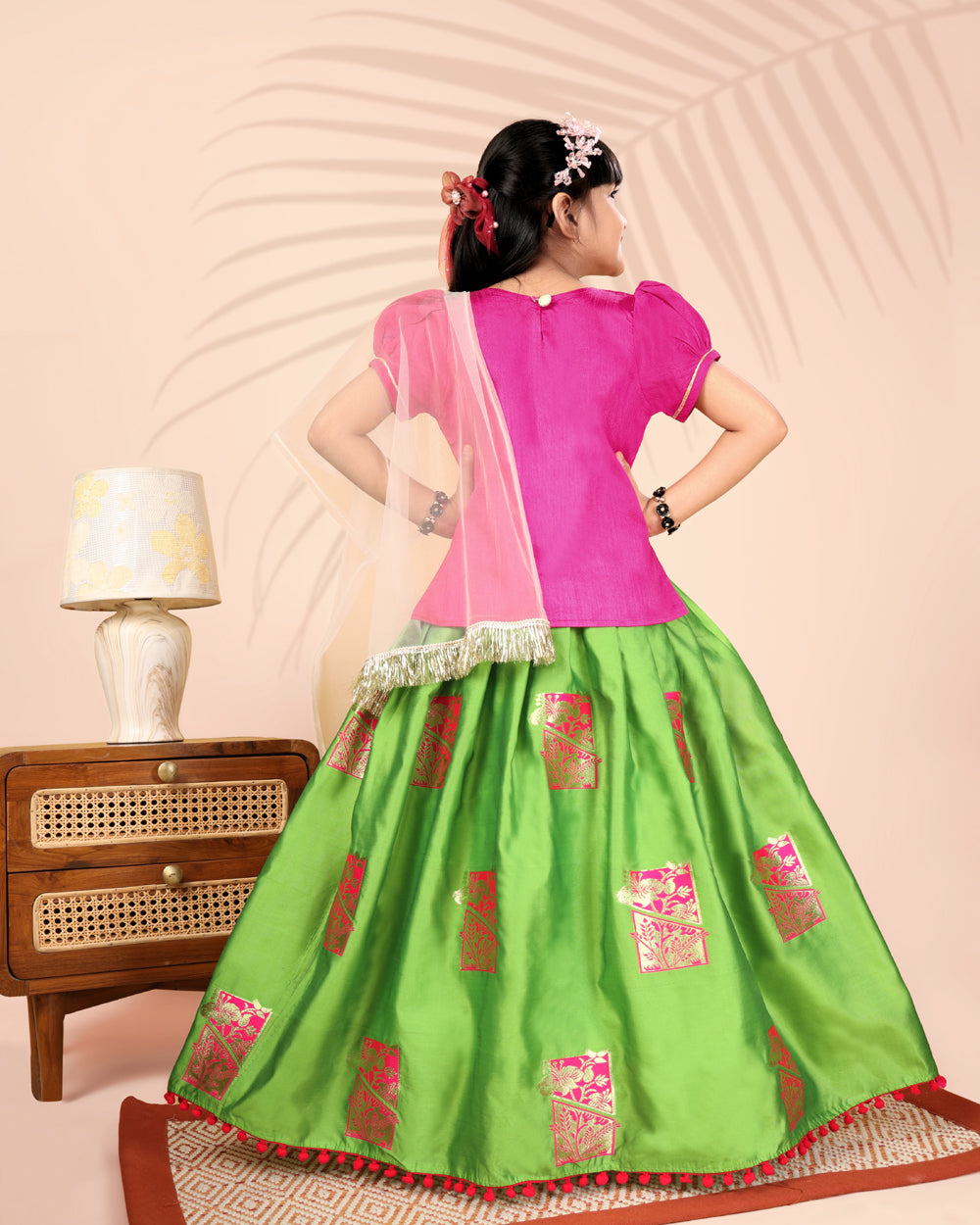 Girls Silk Lehenga Choli Set with Dupatta – Designer Festive Ethnic Wear for Kids Wedding, Party & Navratri Outfit