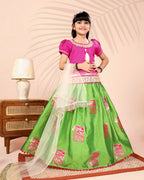 Girls Silk Lehenga Choli Set with Dupatta – Designer Festive Ethnic Wear for Kids Wedding, Party & Navratri Outfit